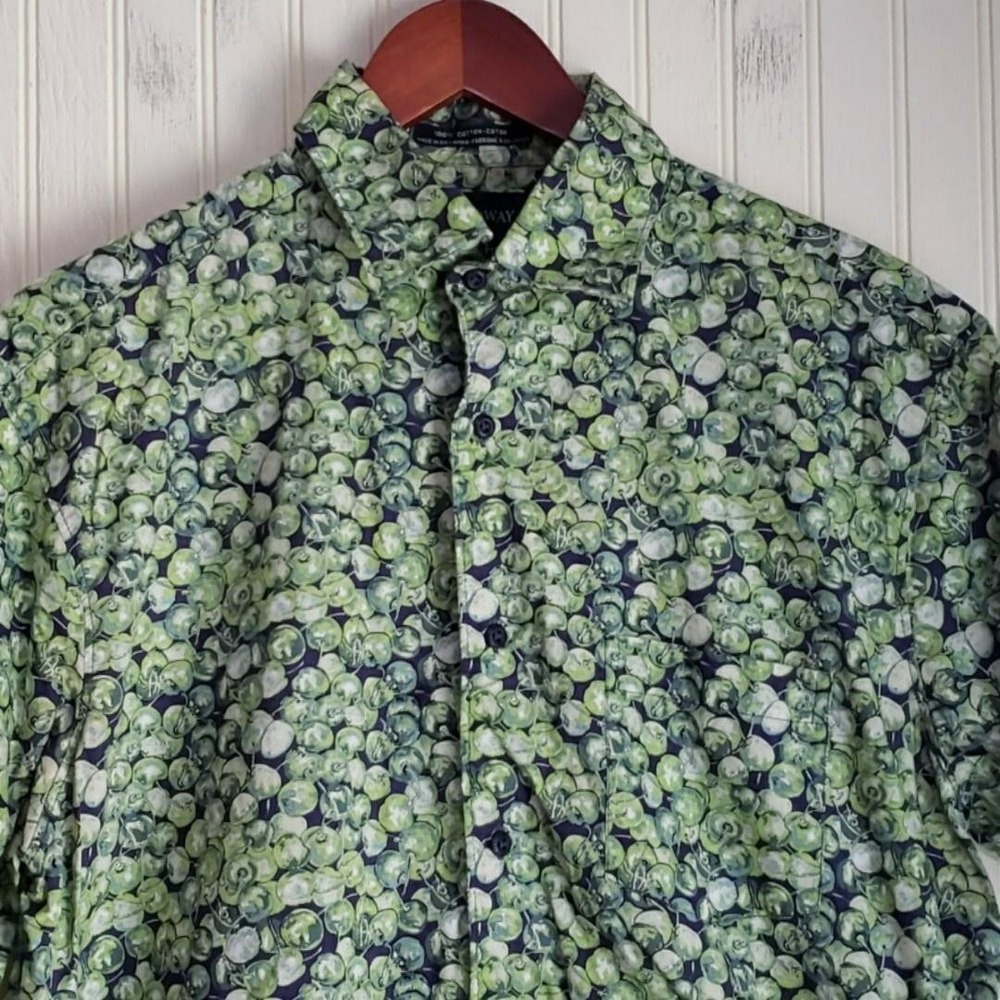 Hathaway Shirt‎ Mens Medium Green Apple Print Short Sleeve Button Up Cotton